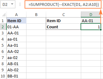 Case-sensitive formula to get the number of cells with particular text