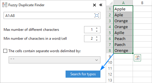 Configure the settings and start searching for typos.