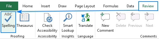 shortcut for spell check in excel