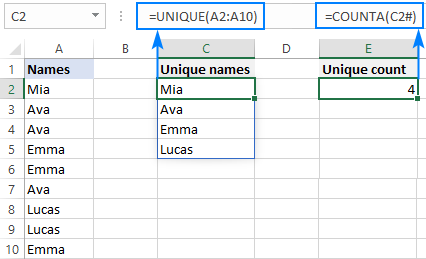 Using a spill reference in Excel