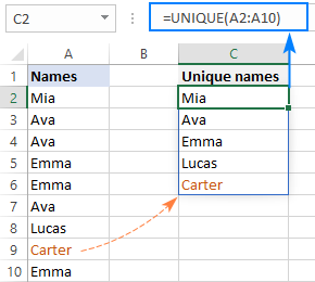 The spill range automatically expands to reflect changes in the source data.