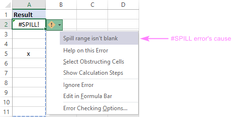 What is causing #SPILL in Excel