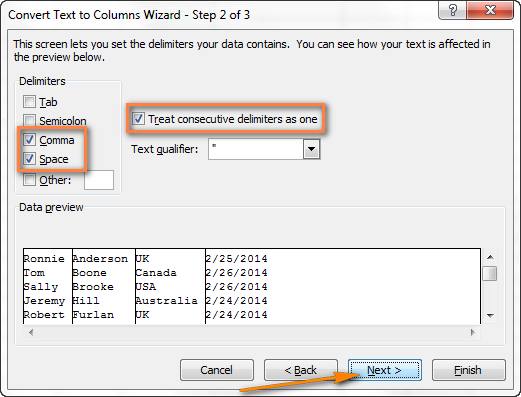 excel split cells comma