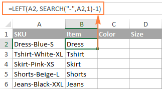 excel split cells formula