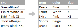 Splitting the source text strings into 3 columns