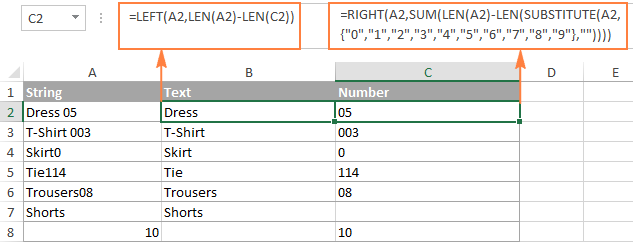 Excel Split string by delimiter or pattern separate text and numbers