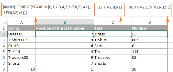 easycatalog formula to separate text from numbers