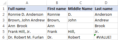 How to remove middle initial from full name in Excel?