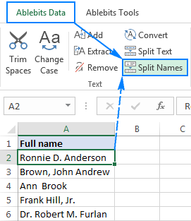 Split names in Excel: separate first and last name into different