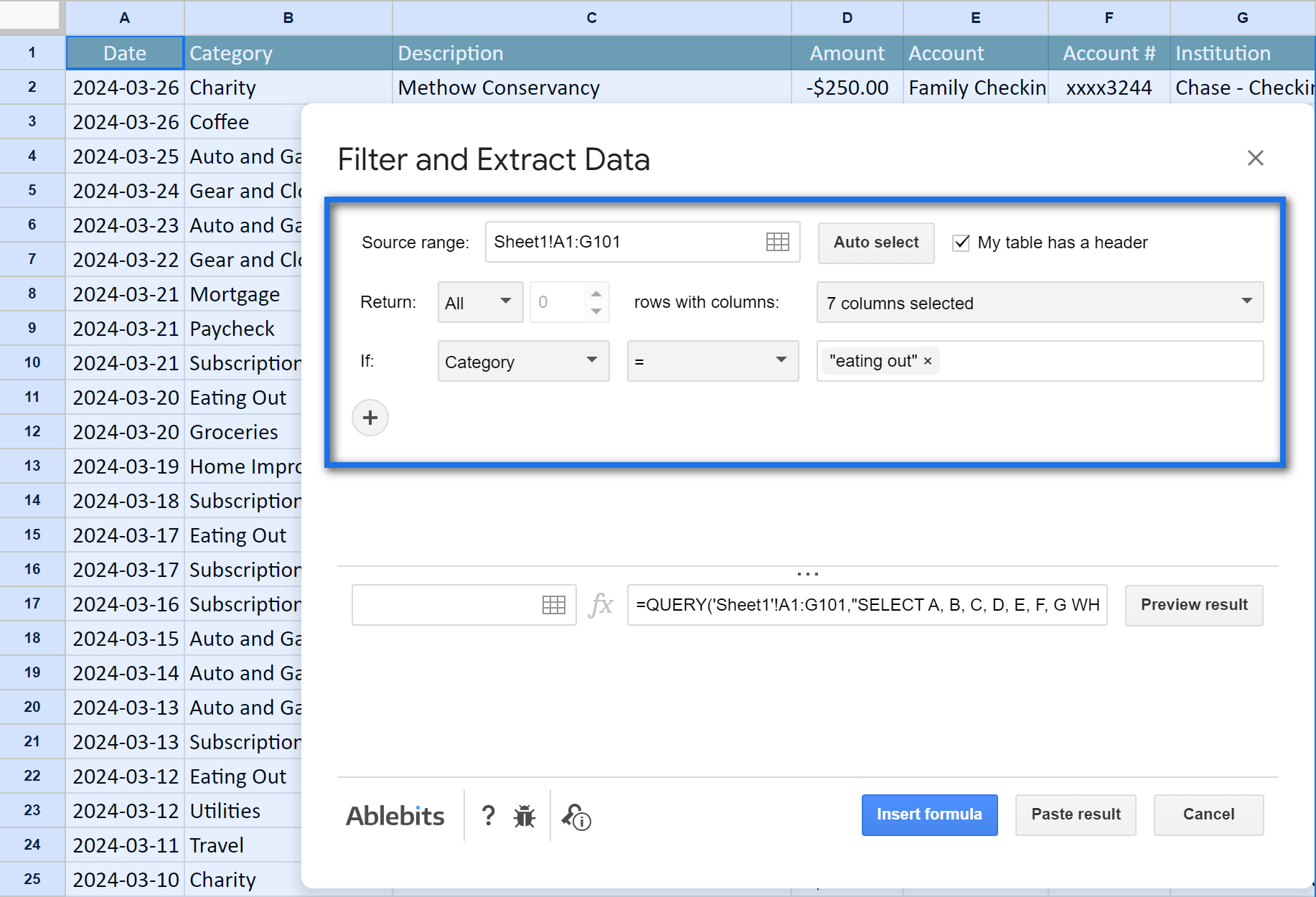 Tweak settings to split Google sheet.