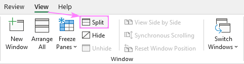 Split Screen in Excel
