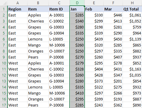 Select the column to the right of the split.