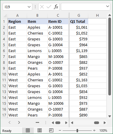 How to split screen in Excel vertically and horizontally