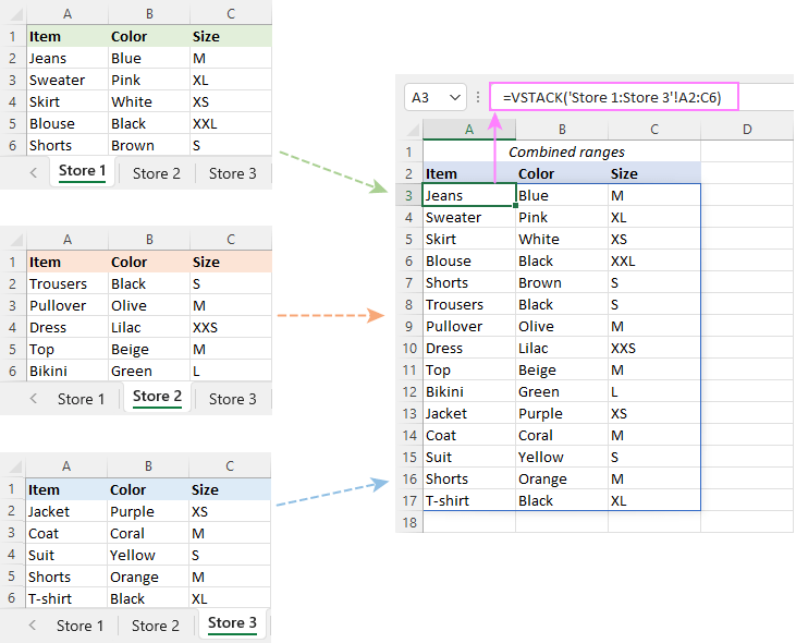 3D VSTACK formula to combine same ranges from different sheets