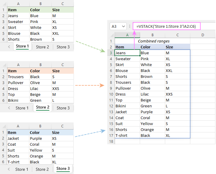 Combine ranges and arrays in Excel VSTACK & HSTACK functions