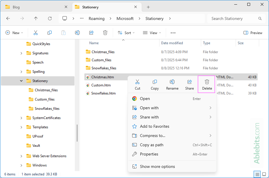 Delete Outlook stationery. Delete Outlook stationery.