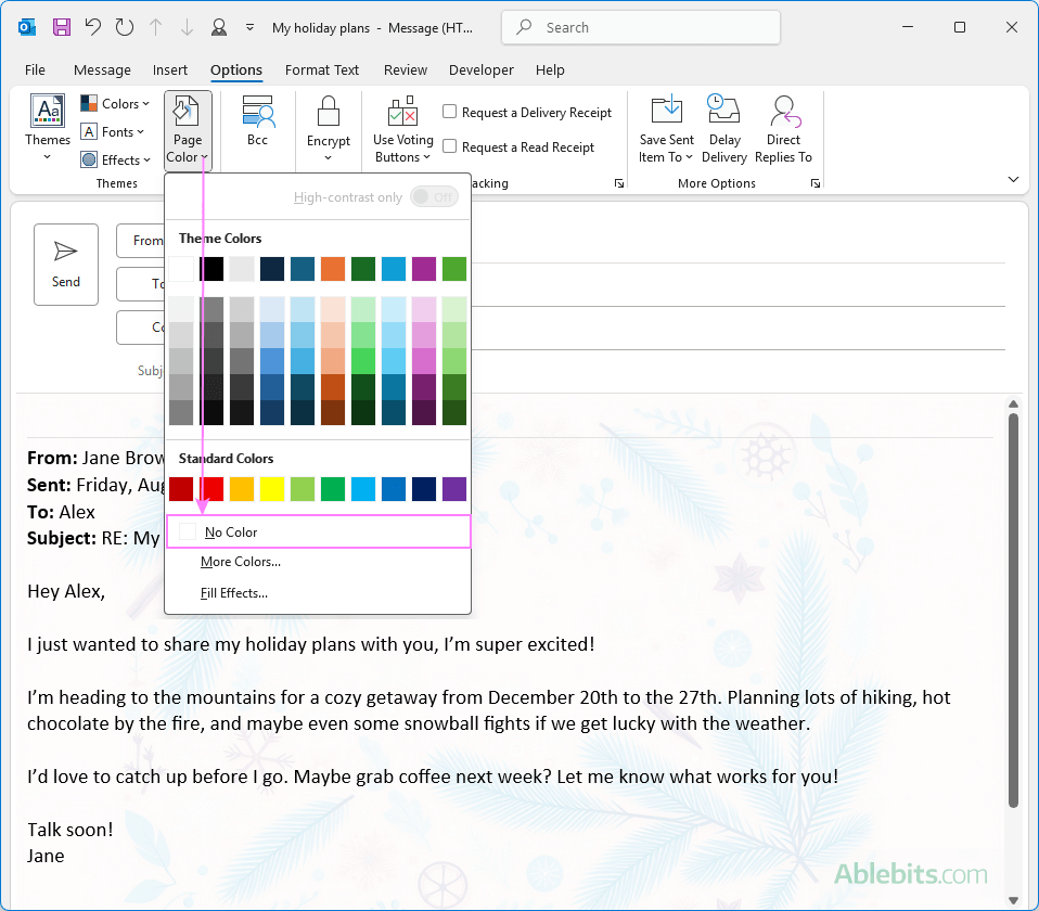 Remove someone's stationery from Outlook replies.
