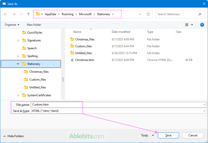 Save stationery in Outlook.