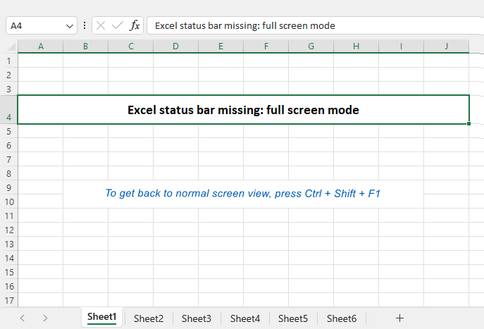 Excel status bar missing