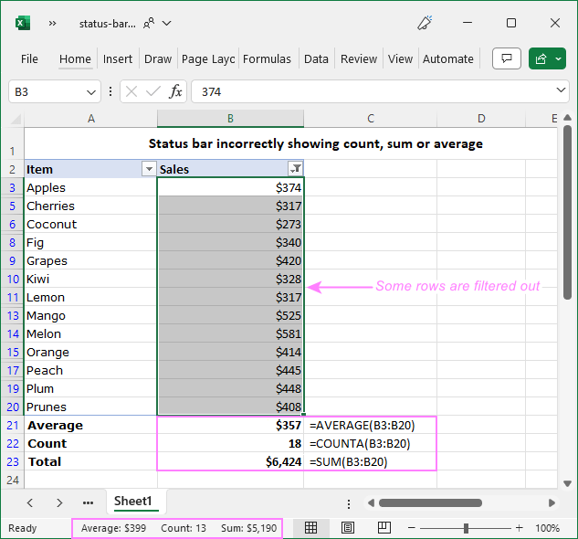 Excel Not Displaying Average Sum Or Count In Status Bar 8608