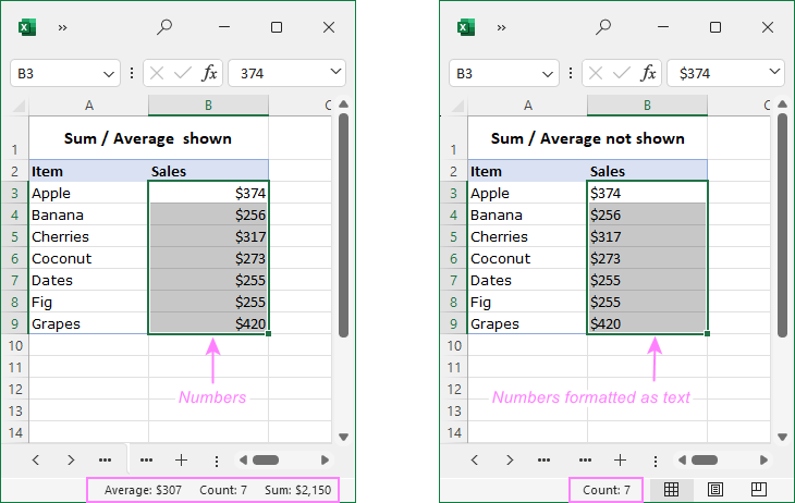 How to calculate Sum and Average of numbers using formulas in MS