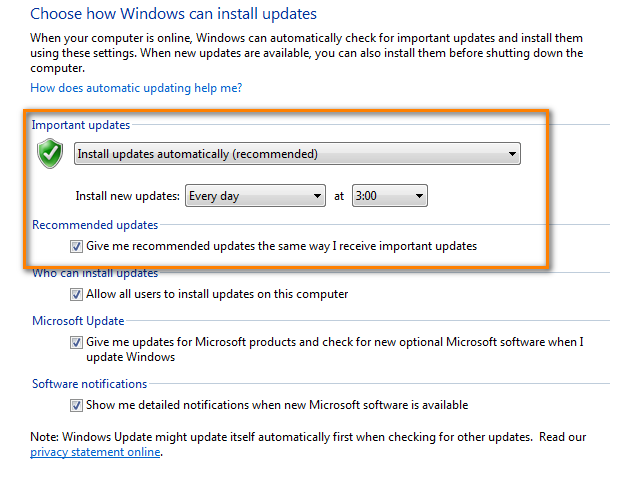 Turning on automatic Windows updates