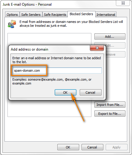 como parar e-mails com spam no Outlook 2010