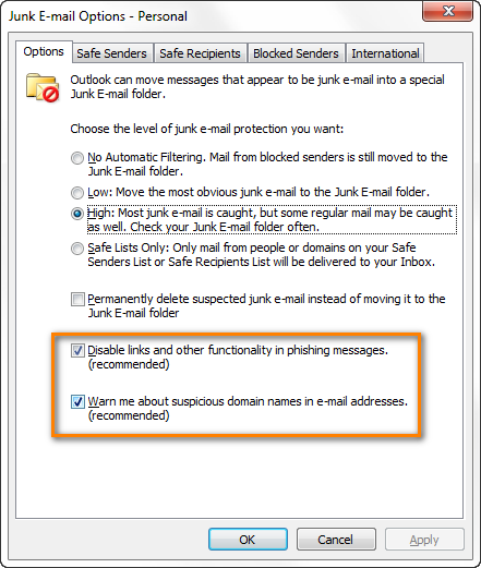 outlook for mac junk mail settings