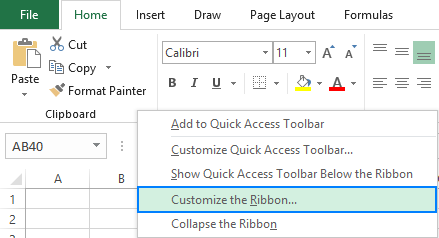 Customizing Excel ribbon