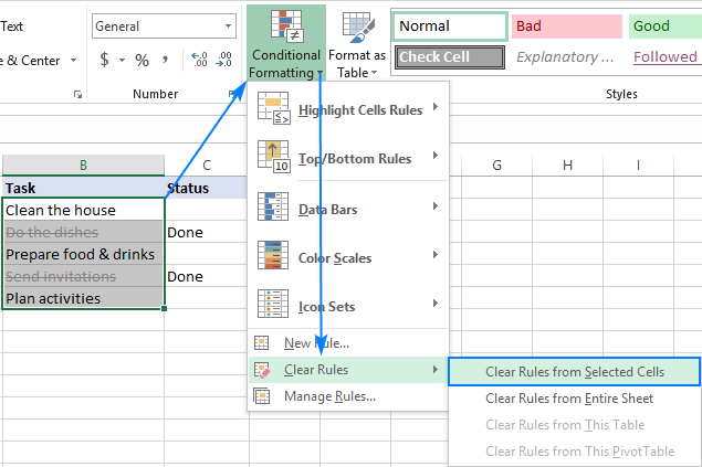 How to cross out a cell in Excel