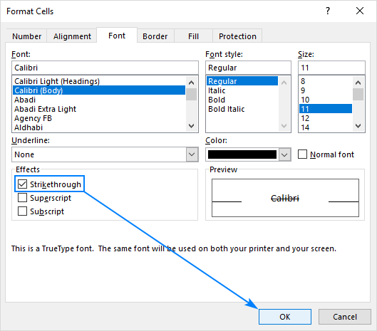 How to cross out a cell in Excel