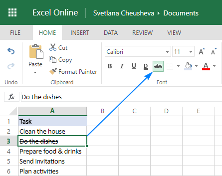 strikethrough in excel shortcut keys