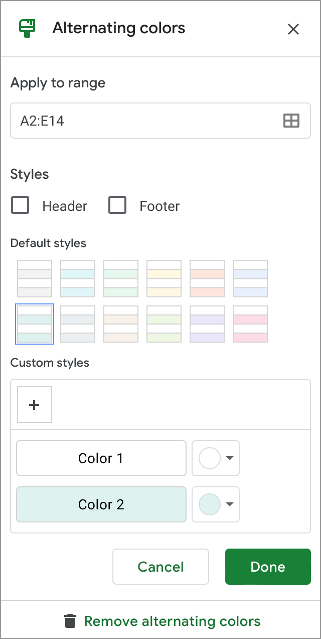 Use one of the default alternating styles or customise it.