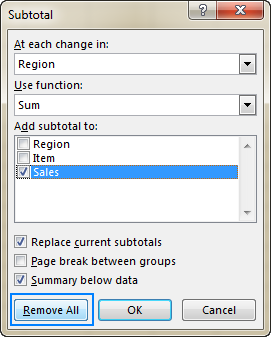 Removing subtotals in Excel