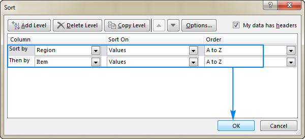 Sort data in all of the columns that you want to group your subtotals by.