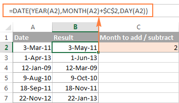 Adding months to a date with Excel DATE function