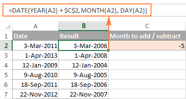 Subtract or add years to a date in Excel