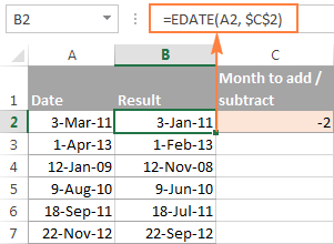 Adding or subtracting months to a date with Excel EDATE formulas