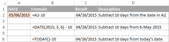 Subtracting days from a date in Excel