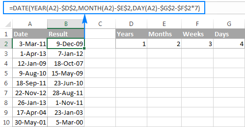 subtract formula excel