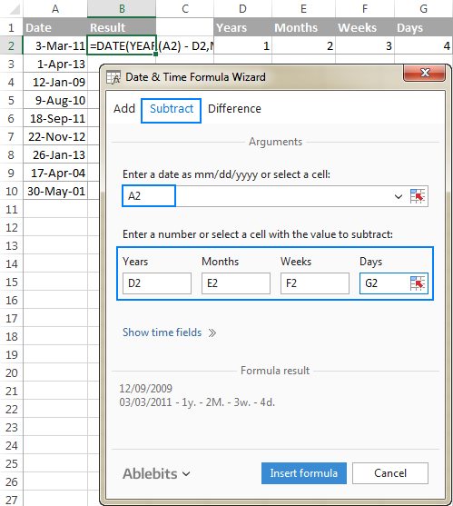 subtract date time calculator