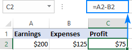 formula for subtracting in excel