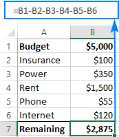 excel formula subtracting comlumns