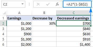 A formula to subtract percentage in Excel