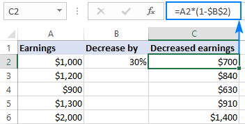 excel formula for subtracting one column from another