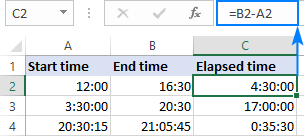 excel formula for subtracting time