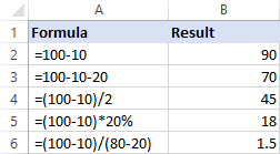 Formulas to subtract numbers in Excel