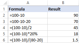 formula in excel to subtract