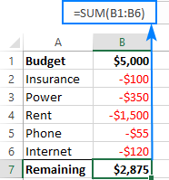 excel formula for subtracting one column from another