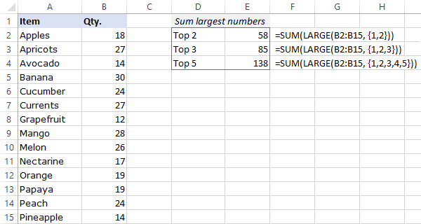Find a sum of largest 2, 3, and 5 numbers in a range